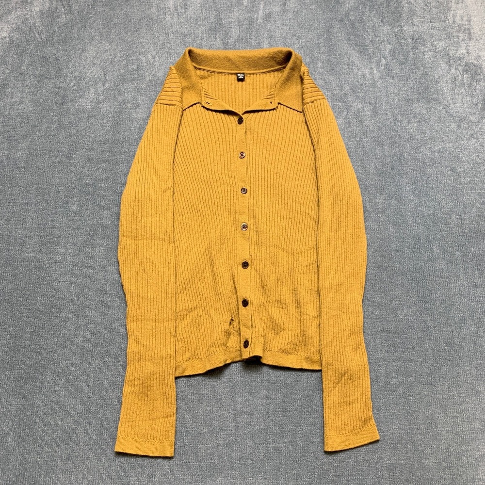 Uniqlo Cardigan Sweater Womens XL Dark Yellow Wool Classic Winter Button Front